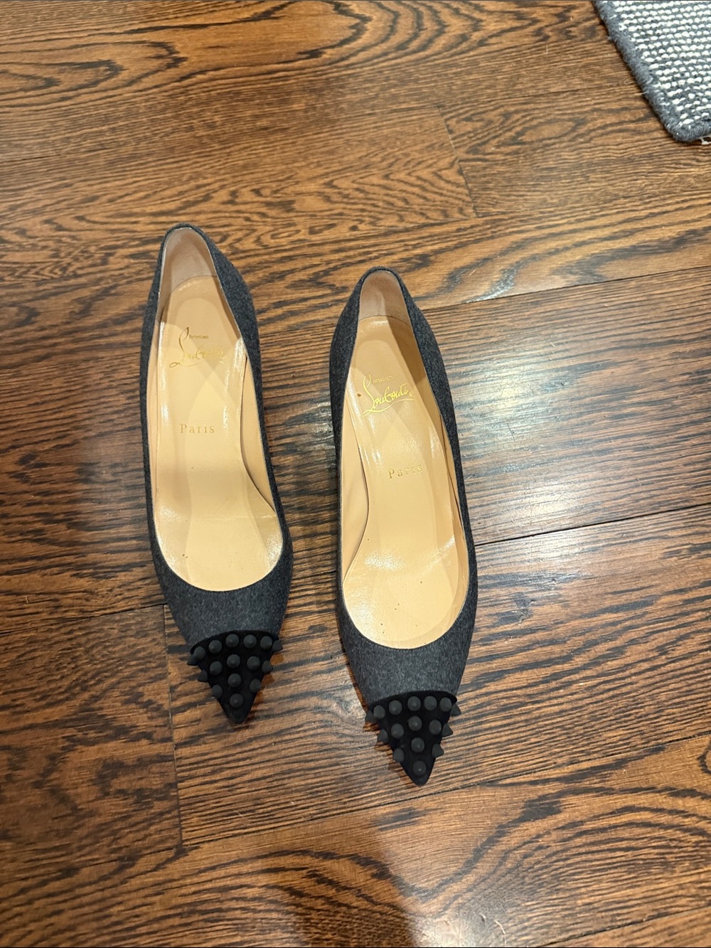 Christian Louboutin Charcoal Pointed-Toe Studded Pumps